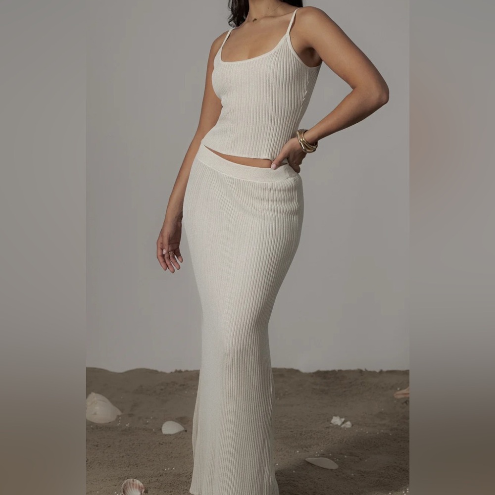 BRAND NEW JLUXLABEL champagne ribbed top and skirt set
